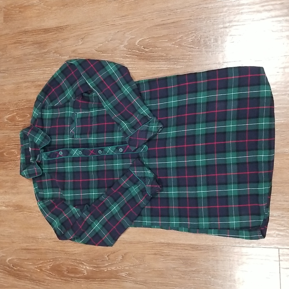 (M) Plaid Long Shirt / Dress Flannel Cozy Casual Cabin Lumberjack Ski Outdoor